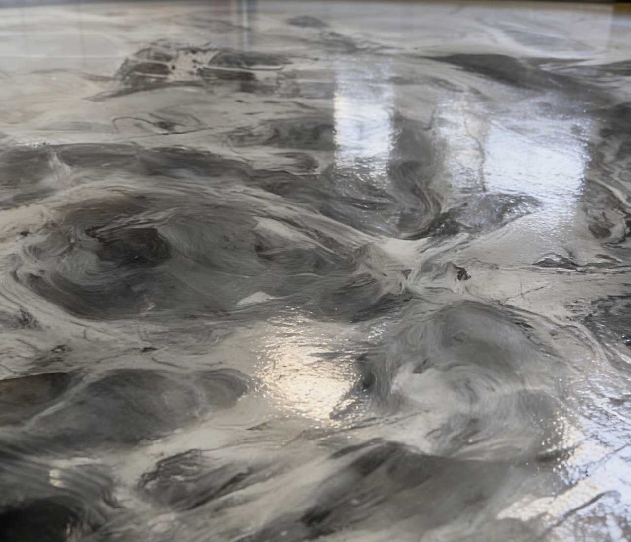 metallic epoxy garage floor closeup