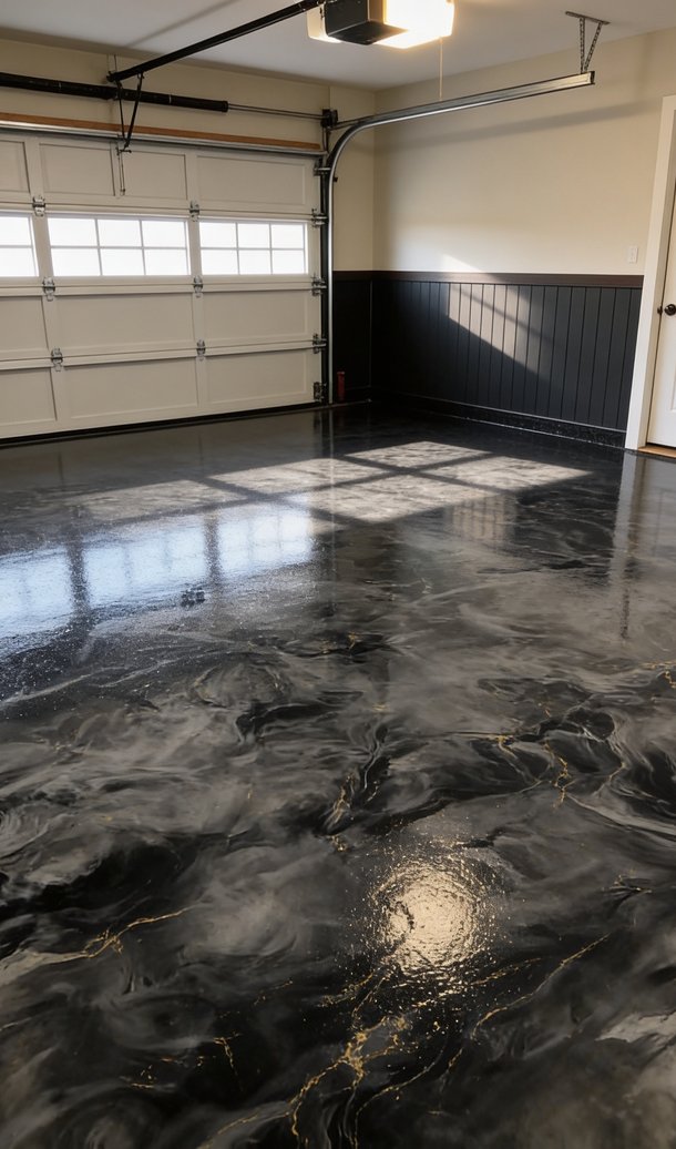 black metallic epoxy garage floor