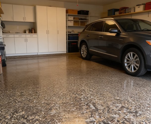 grey metallic epoxy floor in large open space
