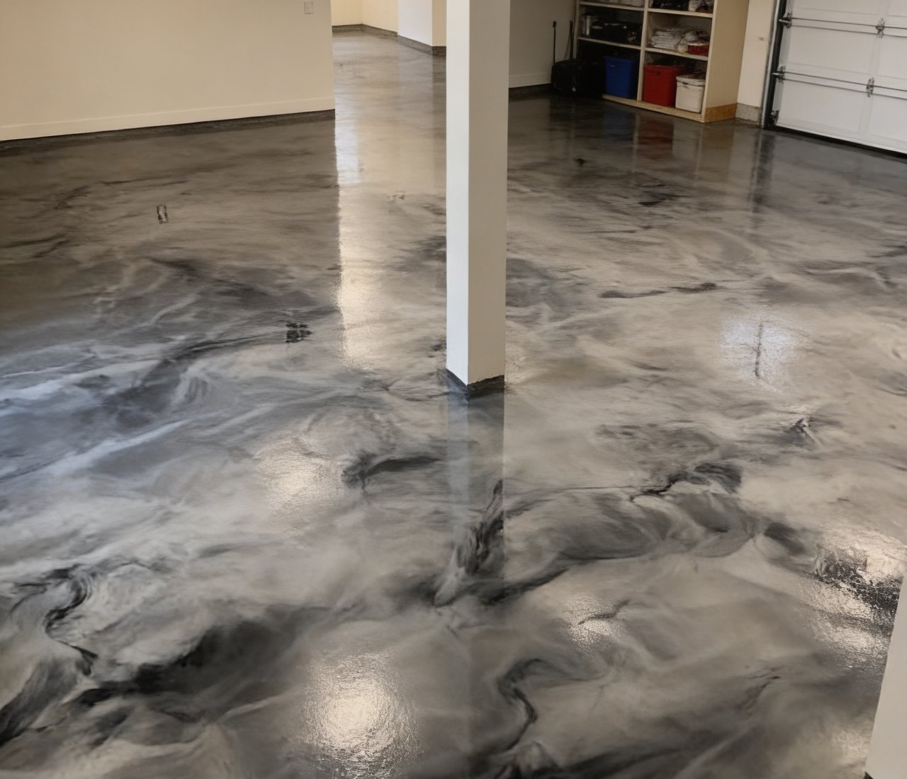 white marble metallic epoxy floor in garage
